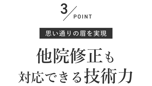 POINT3 思い通りの眉を実現 他院修正も対応できる技術力