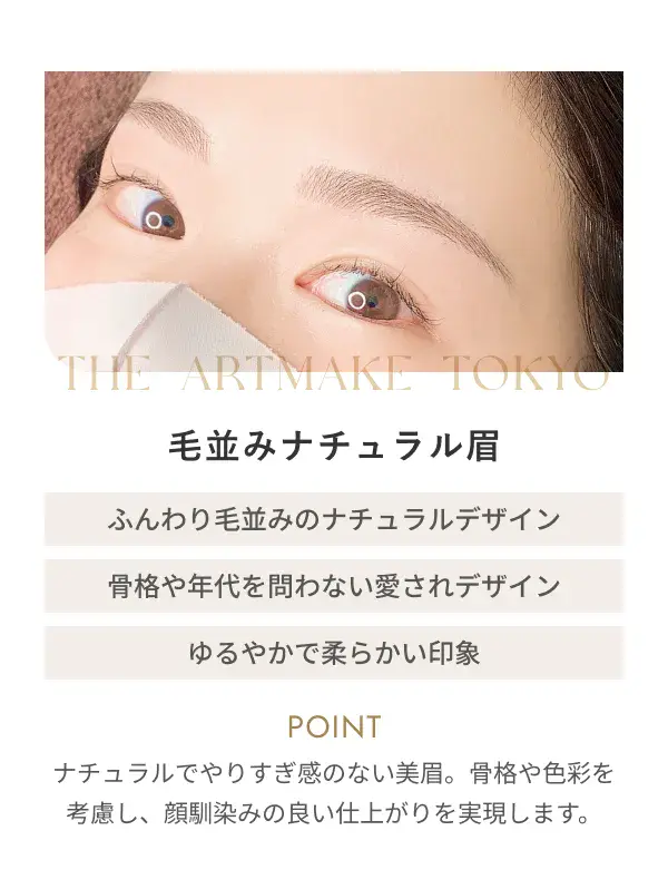 毛並みナチュラル眉：ふんわり毛並みのナチュラルデザイン・骨格や年代を問わない愛されデザイン・ゆるやかで柔らかい印象