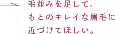 毛並みを足して、もとのキレイな眉毛に近づけてほしい。