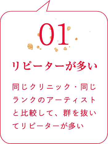 01リピーターが多い同じクリニック・同じランクのアーティストと比較して、群を抜いてリピーターが多い