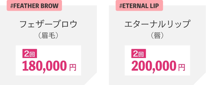 #FEATHER BROWフェザーブロウ（眉毛）2回180,000円#ETERNAL LIPエターナルリップ（唇）2回200,000円