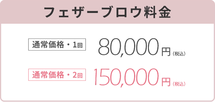 フェザーブロウ料金通常価格・1回80,000円（税込）通常価格・2回150,000円（税込）