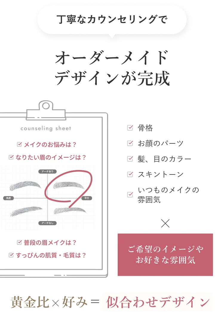 丁寧なカウンセリングでオーダーメイドデザインが完成　黄金比×好み＝似合わせデザイン
